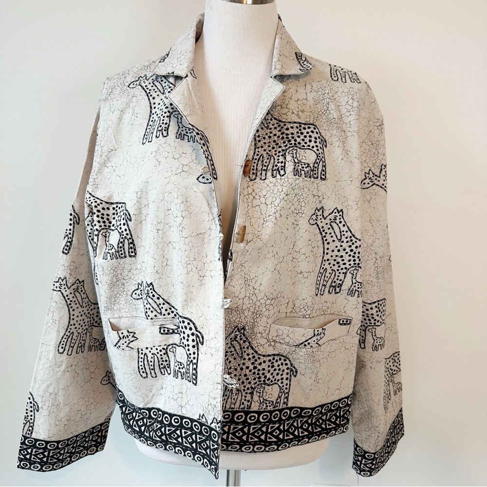 New Identity Vintage Giraffe Cotton Lightweight Jacket Animal Print Flawed, L(P)